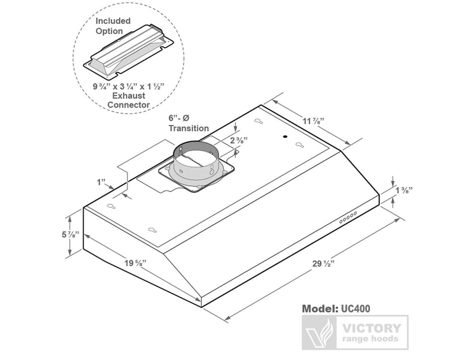 30 Inch Under Cabinet Range Hood 350 CFM - Victory UC400