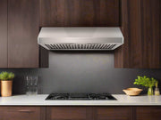 42 Inch 900 CFM Under Cabinet Range Hood installed in a modern kitchen with custom dark wood cabinetry