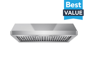 36 Inch Under Cabinet Range Hood front view with stainless baffle filters and Best Value badge
