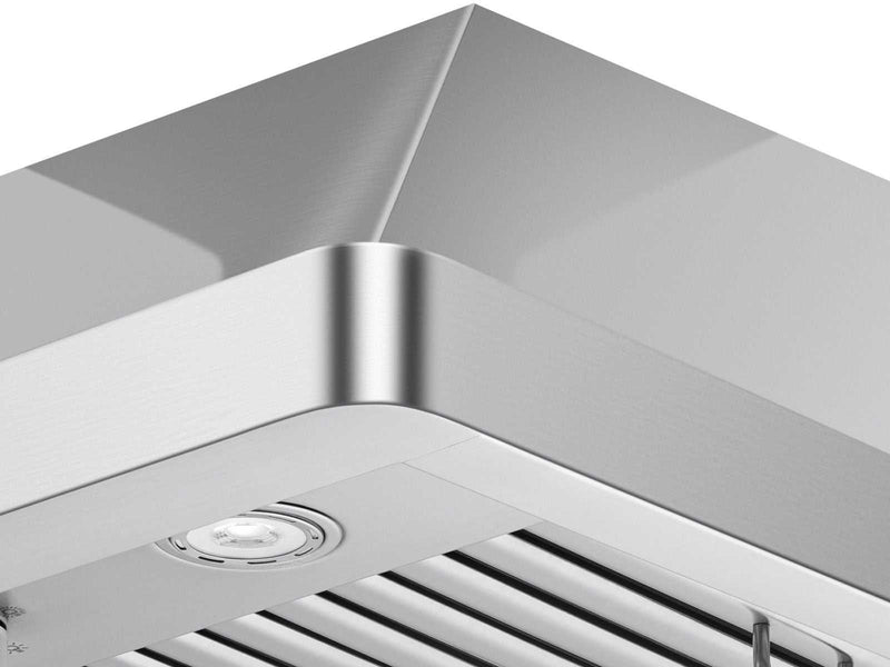 Close-up of the Victory Verona’s precision-beveled front corner, showcasing durable 20-gauge 304 stainless steel craftsmanship