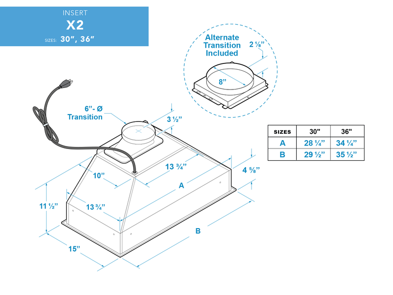 36 Inch 700 CFM Range Hood Insert - VICTORY X2