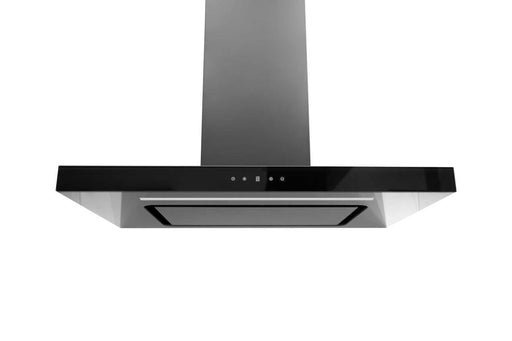 36 Inch 600 CFM Black Wall Mount Range Hood with tempered glass panels and LED lighting