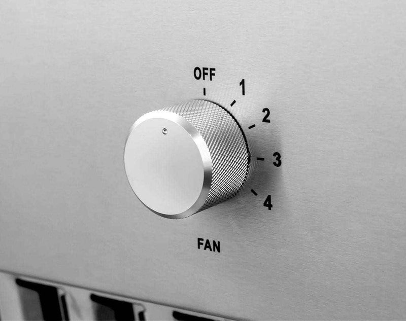 Durable mechanical rotary knob on the Victory Venice range hood for reliable fan speed control in heavy-use kitchens