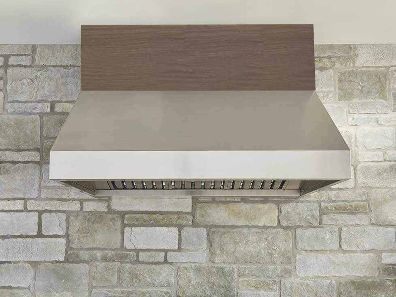 Victory Venice under-cabinet range hood installed against a natural stone backsplash for a pro-style kitchen design